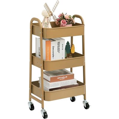 Doeworks Aufbewahrungswagen 3-Etagen Rollwagen Metall Organizer mit Rädern Gold