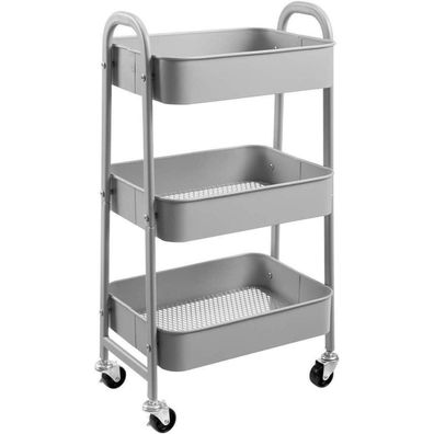 Doeworks Rollwagen Metall 3 Etagen Servierwagen Organizer Aufbewahrung Grau