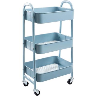 Rollwagen Küchenwagen - 3-Etagen Metall Utility Cart mit Rädern - Grau Blau