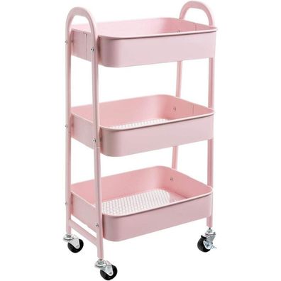 Rollwagen Metall 3 Etagen Aufbewahrungswagen Servierwagen Organizer Pink