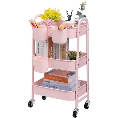 Doeworks Aufbewahrungswagen 3-Etagen Rollwagen Metall mit Rädern in Rose
