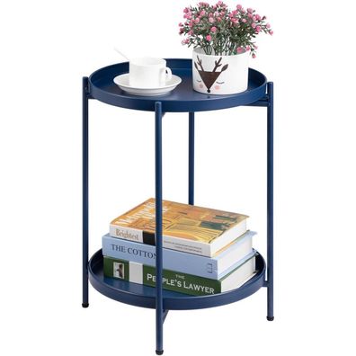 Beistelltisch Rund Metall 2 Ebenen Snacktisch Dunkelblau