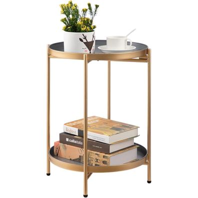 Runder Beistelltisch Gold Metall 2 Ebenen Couchtisch Snacktisch Teetisch