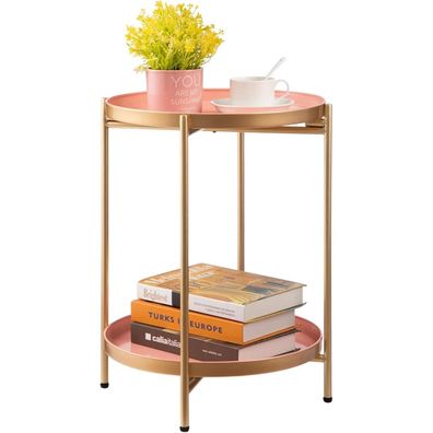 Beistelltisch Rund Gold Metall 2 Ebenen Couchtisch Teetisch Nachttisch Sofatisch