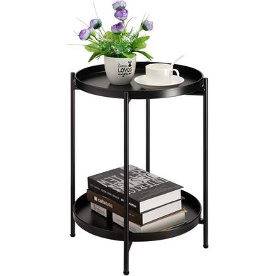 Modernes HollyHOME Beistelltisch Schwarz Metall 2 Ebenen Wohnzimmer Outdoor