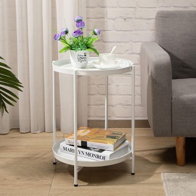 HollyHOME Runder Beistelltisch Metall 2 Ebenen Snacktisch Couchtisch Teetisch