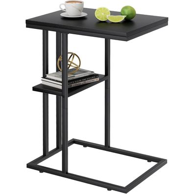 C-förmiger Beistelltisch Couch Kaffeetisch Sofa Laptop Tisch Holz Schwarz