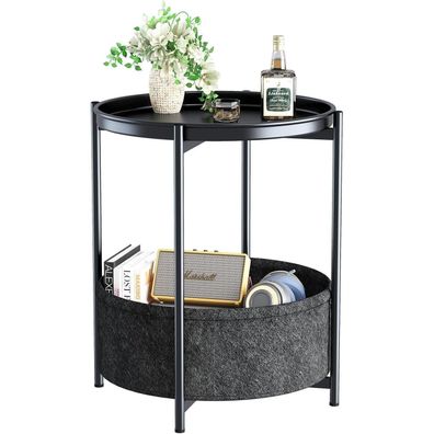 Runder Beistelltisch mit Stoffkorb Moderner Stil Schwarz