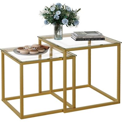 Quadratischer Couchtisch 2er Set Glas Gold 50/45 cm