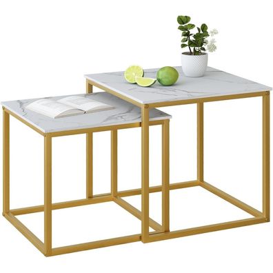 Quadratischer Couchtisch 2er Set Holz Beistelltisch