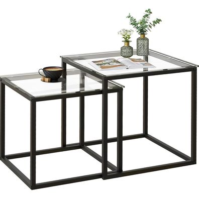 Moderne Quadratisch Glas Couchtisch 2er Set Schwarz 50/45 cm