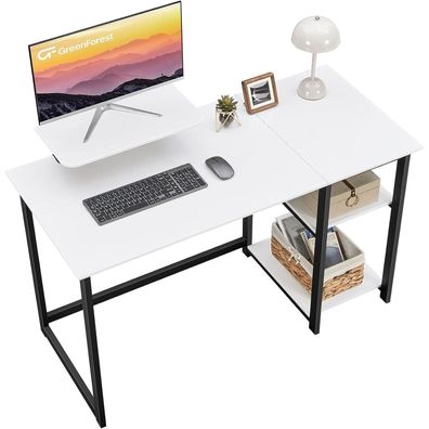 Kleiner Schreibtisch Weiß mit Stauraum und Monitorständer 100cm