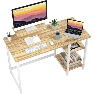 Kleiner Schreibtisch mit Stauraum 100cm Computertisch Monitorständer Beige