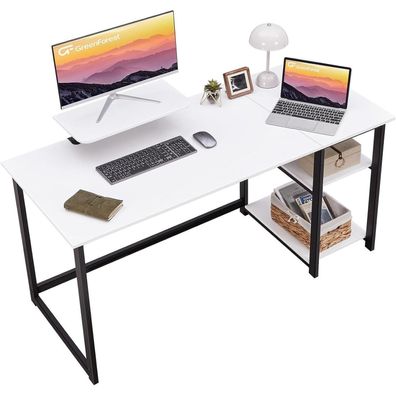 Schreibtisch 140cm mit Stauraum und Monitorständer für Home Office