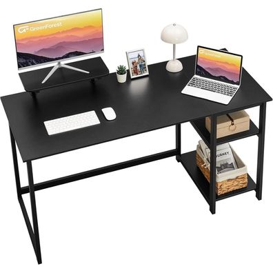 GreenForest Schreibtisch 140cm mit Stauraum Monitorständer Schwarz