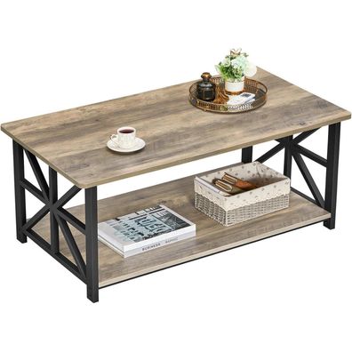 Couchtisch Runde Ecke 100cm Holz Metall Regal Sandeiche Rustikales Design