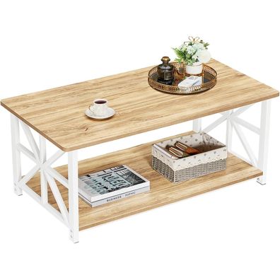 Couchtisch Stauraum 100 cm Runde Ecke Holz Metall Kaffeetisch Regal Eiche