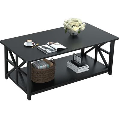 Wohnzimmertisch mit Stauraum 100cm Industrie Schwarz Rustikales Design