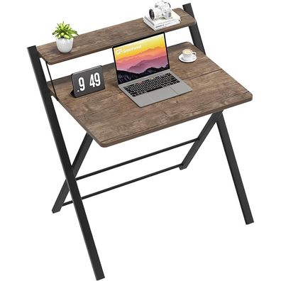 Klappbarer Schreibtisch mit Regal, Dunkelbraun, Home Office, Platzsparend