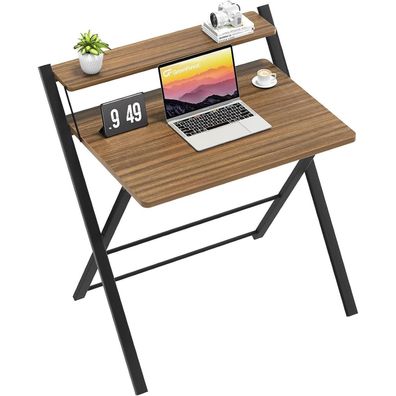 Klappbarer Schreibtisch mit Regal, Stabile Struktur, Braun