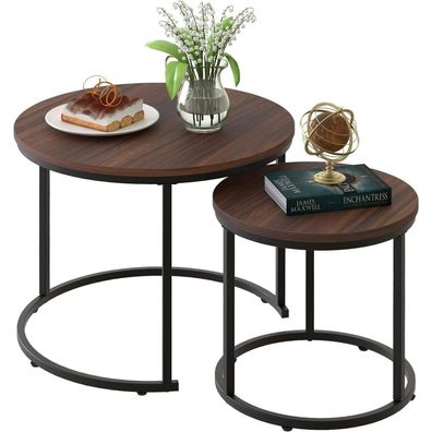 Runde Couchtische 2er-Set Beistelltisch Metallrahmen 60 cm Wohnzimmer
