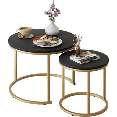 Runde Couchtische 2er-Set Beistelltisch Metallrahmen Wohnzimmer Schlafzimmer