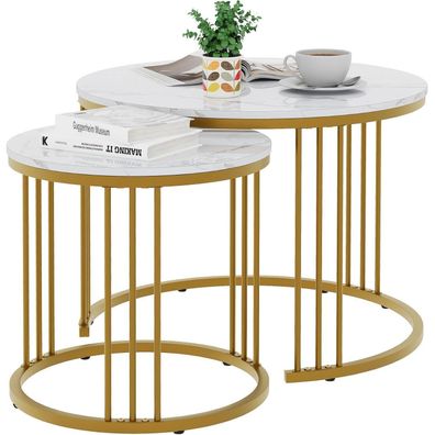 Runde Couchtische 2er-Set Beistelltisch Metallrahmen Wohnzimmer Schlafzimmer