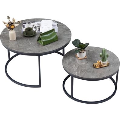 Moderne Grau Marmor Couchtisch Set Rund Metallgestell