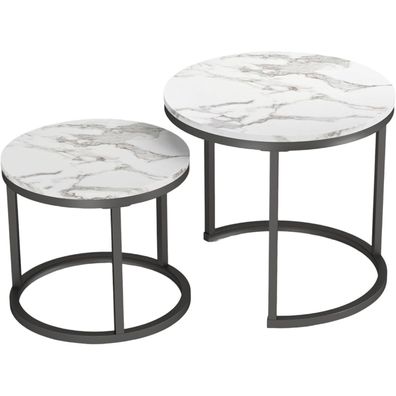 2er Set Runder Couchtisch Eiche Beistelltisch Holz Wohnzimmer Sofatisch