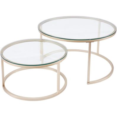 Couchtisch 2er Set Gold Glas Metallgestell Beistelltisch rund Wohnzimmer