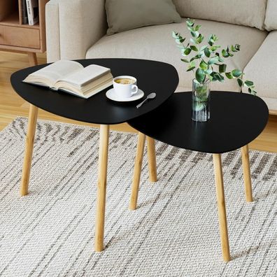 Exabang Couchtisch Set Moderne 2er Wohnzimmertisch Beistelltisch Schwarz