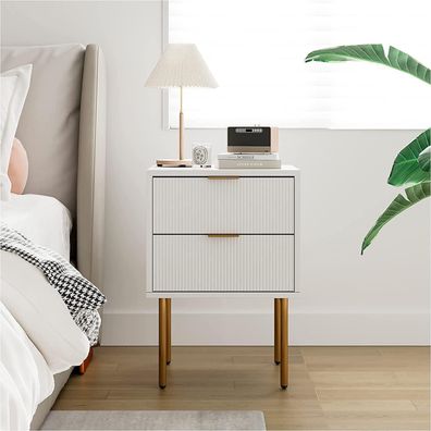 Nachttisch mit 2 Schubladen Weiß Gold Modern Schlafzimmer Wohnzimmer