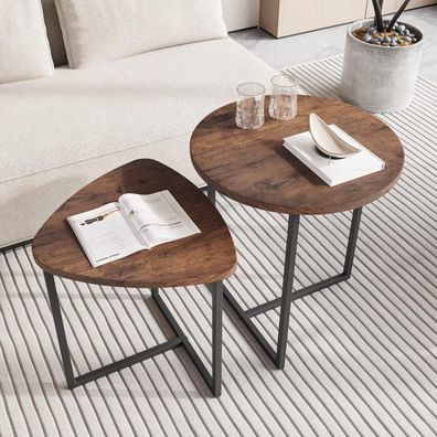 Runde Couchtische 2er Set Beistelltisch Kaffeetisch Holz Metall Untergestell