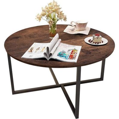 Runder Couchtisch Schwarz Metall-Holz Design 88x44.5 cm