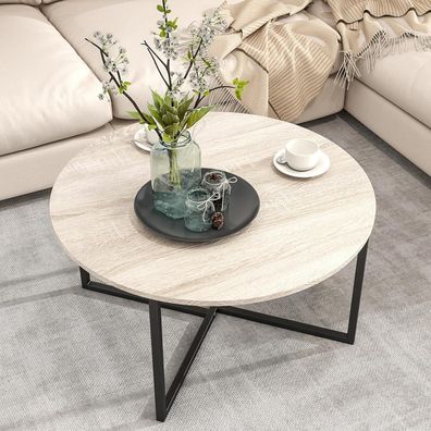 Couchtisch Rund Stahlgestell Schwarz Eiche Teak Design 88x44 cm