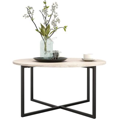 Runder Couchtisch Holz Metallgestell Industrie Skandinavisch Moderne Schwarz