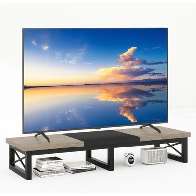 TV-Schrank Tisch 114cm 2 Lagerung Kurzer TV-Ständer bis 60 Zoll Greige Schwarz