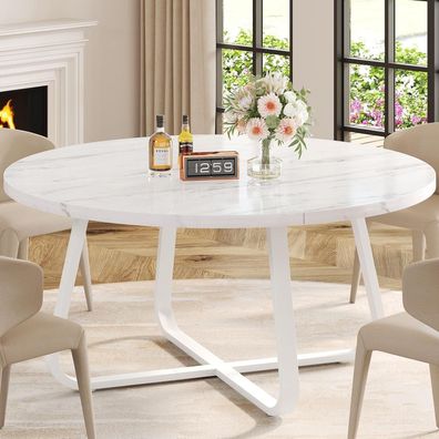 Runder Esstisch Kunstmarmor Design 130cm weiß 4-6 Personen Büro Wohnzimmer