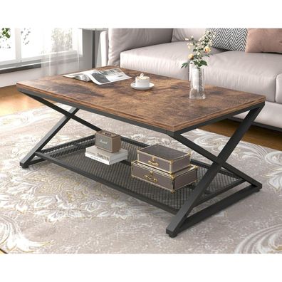 Couchtisch Rechteckig mit Stauraum Holz Metall Vintage Retro 100x60x45 cm