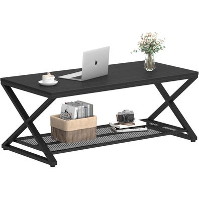 Couchtisch Schwarz mit Stauraum Wohnzimmertisch Holz Metall 100x60x45 cm
