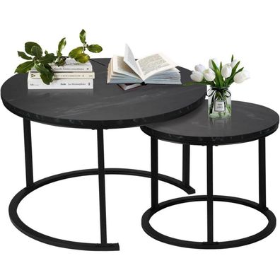 Modern Rund Couchtisch 2er Set Marmormuster Wohnzimmer Büro