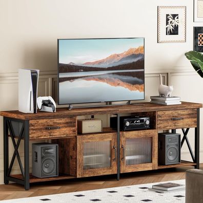 TV Schrank Industriestil 180cm Fernsehtisch 2 Schränke 70kg Lowboard Holz