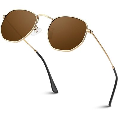 Sonnenbrille Damen Herren Polarisiert Gold Rahmen Braun Linse