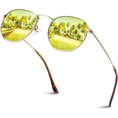 Sonnenbrille Damen Herren polarisiert UV400 Gold Rahmen Gold Linse