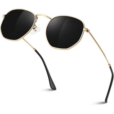 Sonnenbrille Damen Herren Polarisiert UV400 Gold Rahmen Grau Linse