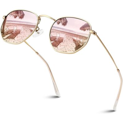 Sonnenbrille Damen Herren Gold Rahmen Rosaverspiegelt Linse