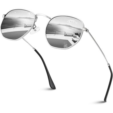 Sonnenbrille Damen Herren Silber Rahmen Silber Verspiegelt Linse