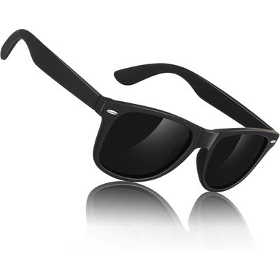 Sonnenbrille Herren Polarisiert Retro UV Schwarz Rahmen Grau Linse