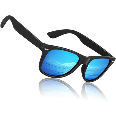 Sonnenbrille Herren Schwarz Rahmen Verspiegelte Eisblaue Linse
