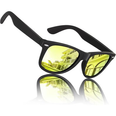 Sonnenbrille Herren Polarisiert Schwarz Rahmen Verspiegelte Gold Linse